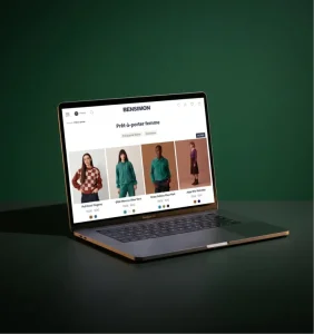création site e-commerce WordPress Shopify mockup laptop interface boutique mode