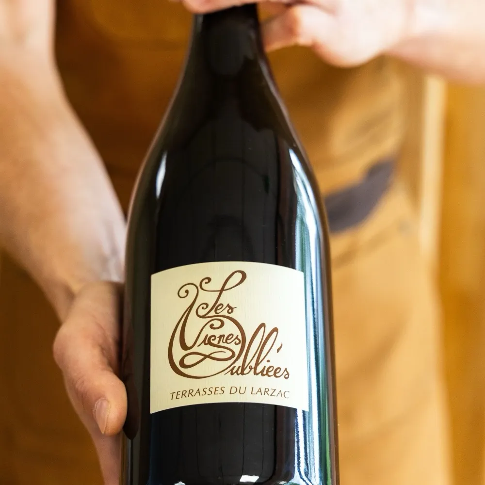 Bouteille Les Vignes Oubliées, Terrasses du Larzac, tenue en main à La Cave Nectar